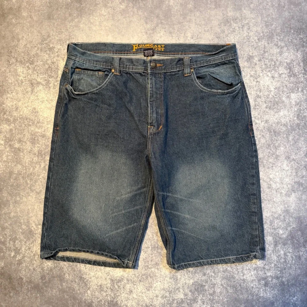 Fourcast Denim Mens Blue Jean Shorts Size 40 Dark‎ Wash Relaxed Fit Cotton